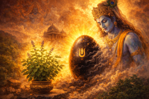 તુલસીશ્યામ મંદિરના ગર્ભગૃહમાં ભગવાન શ્યામની મનમોહક મૂર્તિ