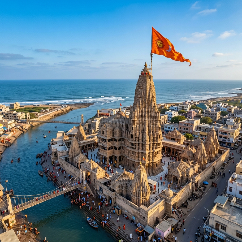 Dwarkadhish Temple and the fluttering Dhaja