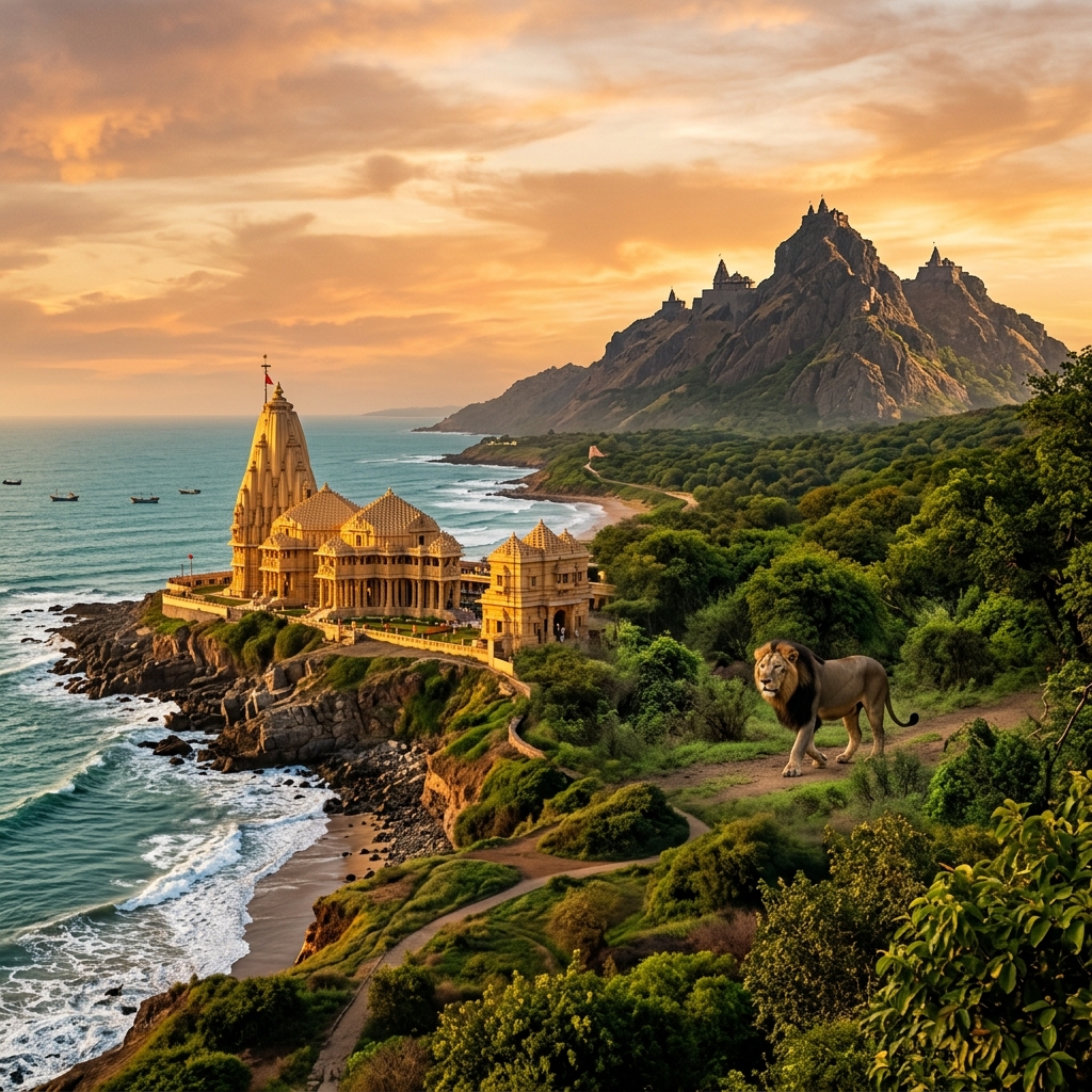 સૌરાષ્ટ્ર Tourism Guide Illustration