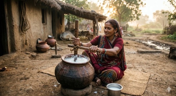  ગામડામાં-સવારનું-વલોણું-અને-ઢોર-દોહવા